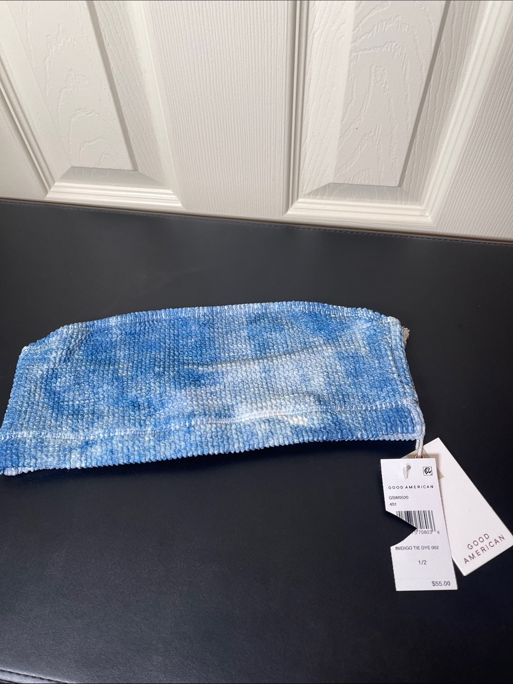 Good American Blue Tie-Dye Bandeau Bikini Top